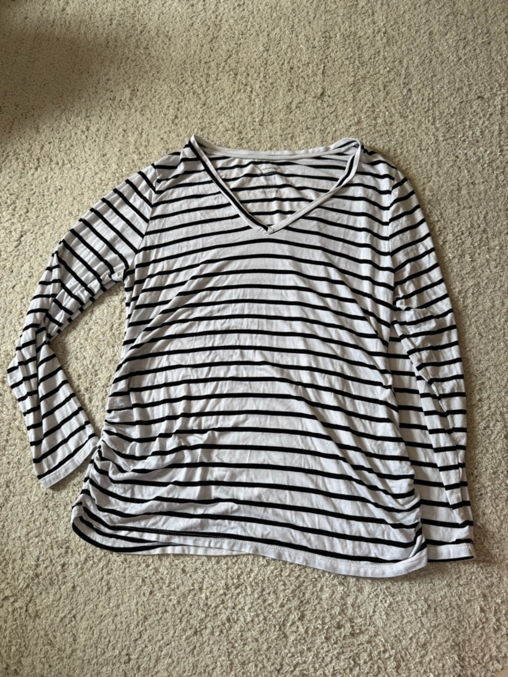 Maternity Striped V-Neck Long Sleeve Top - Black & White